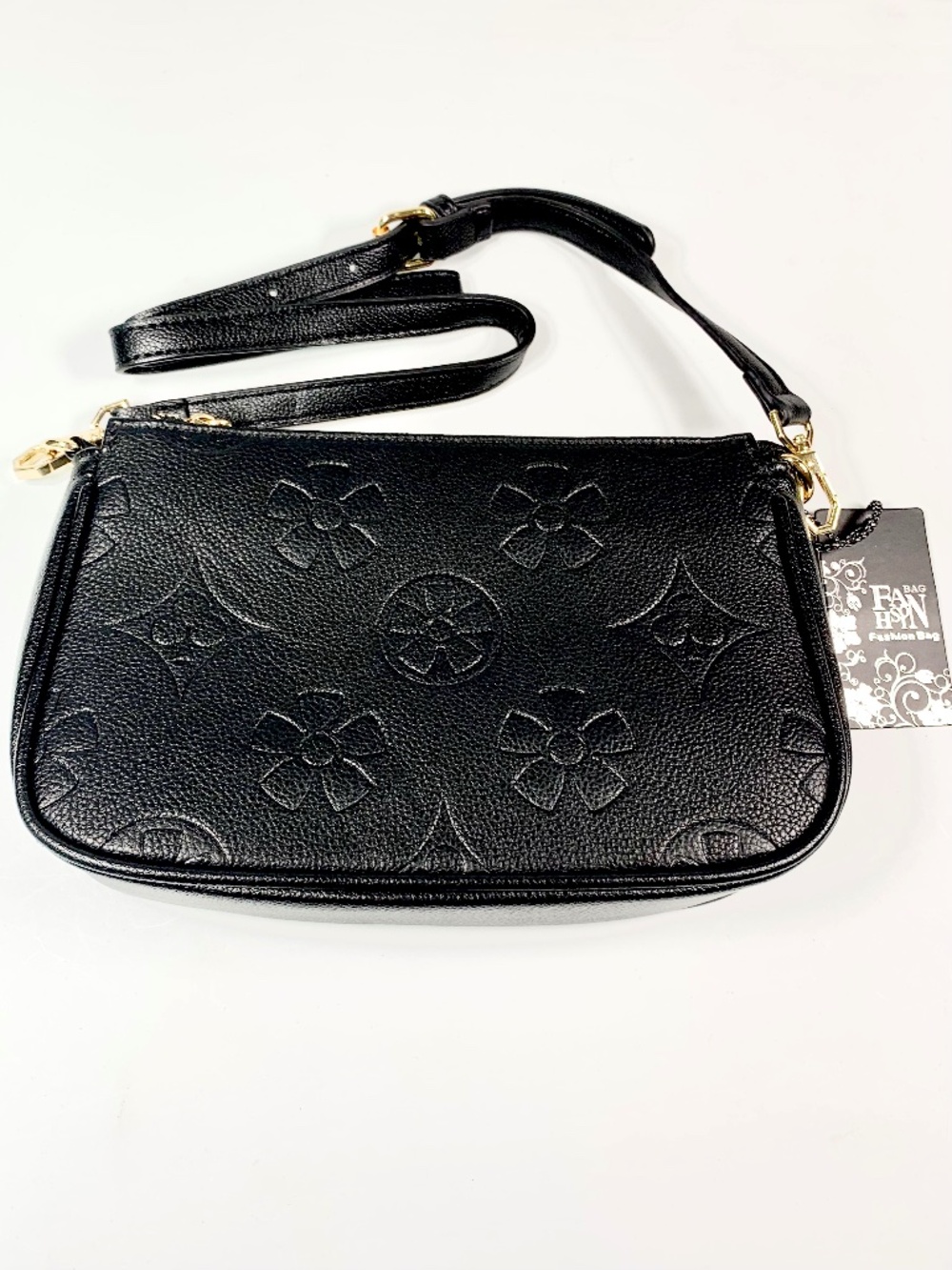 Chic Black Floral Clover Spade Leather Shoulder Crossbody Bag Designer Inspired
